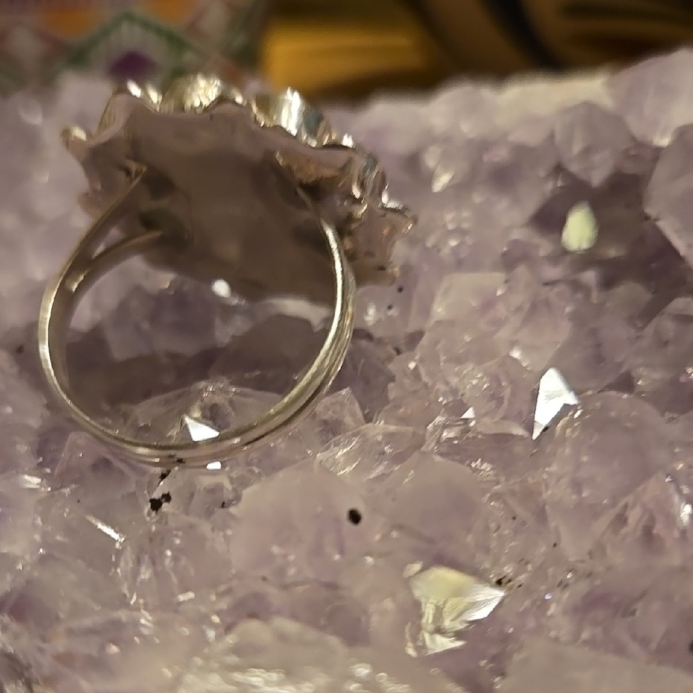 Sterling silver ring with a Sun face design, showcasing vibrant colors inlay. - Picture 3 of 6